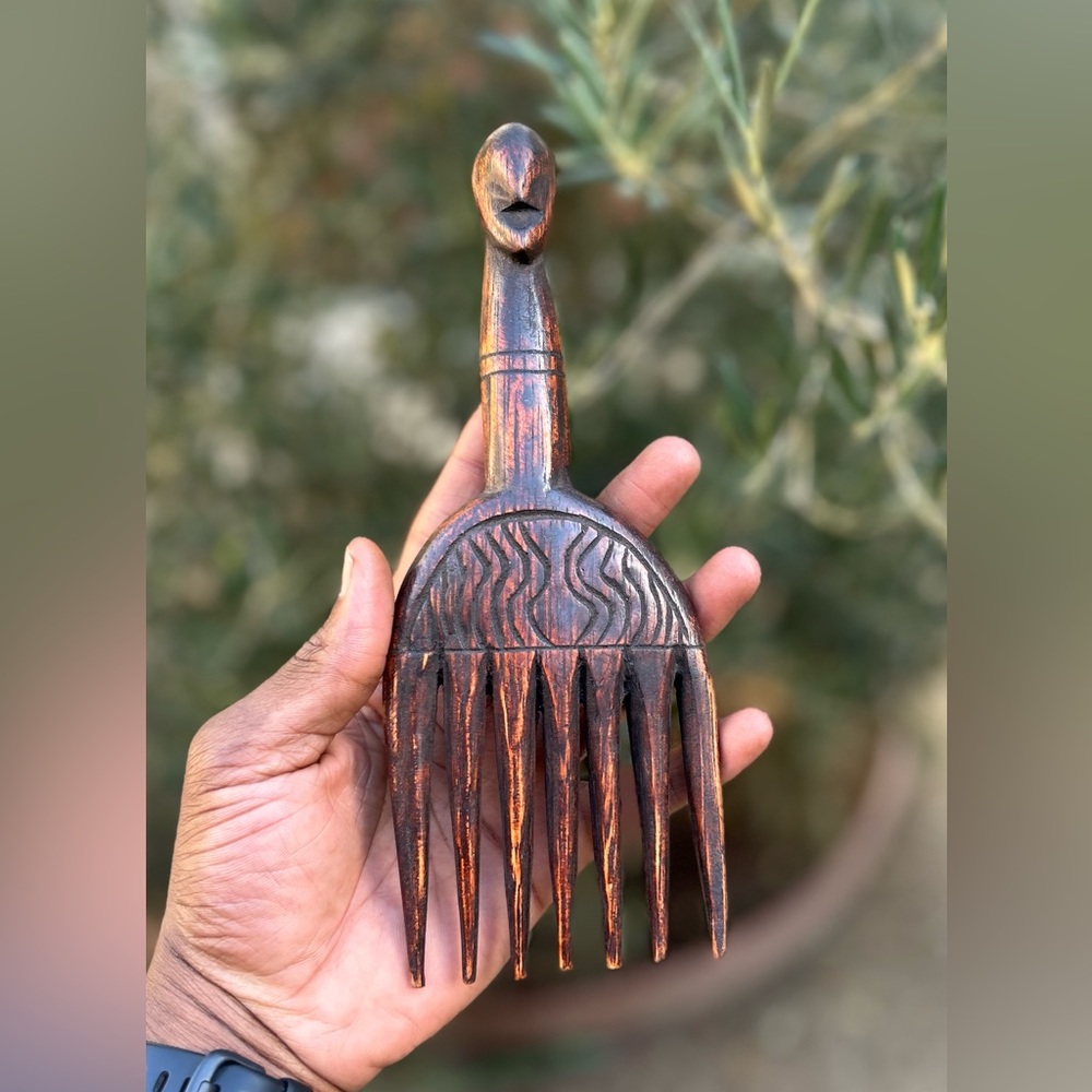 VTG Hand Carved Afro Pick Comb 🪮 🇧🇯 Sz 8”x3”